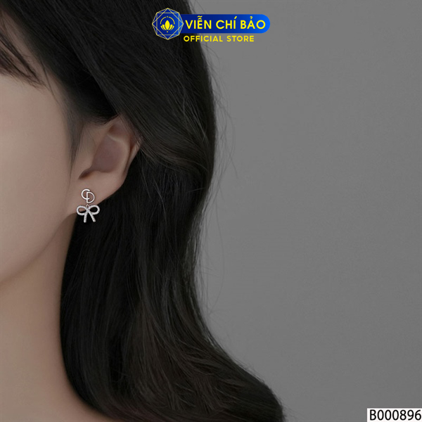 Bông tai bạc nữ CD gắn nơ chất liệu bạc Ý 925 thời trang phụ kiện trang sức Viễn Chí Bảo B000896