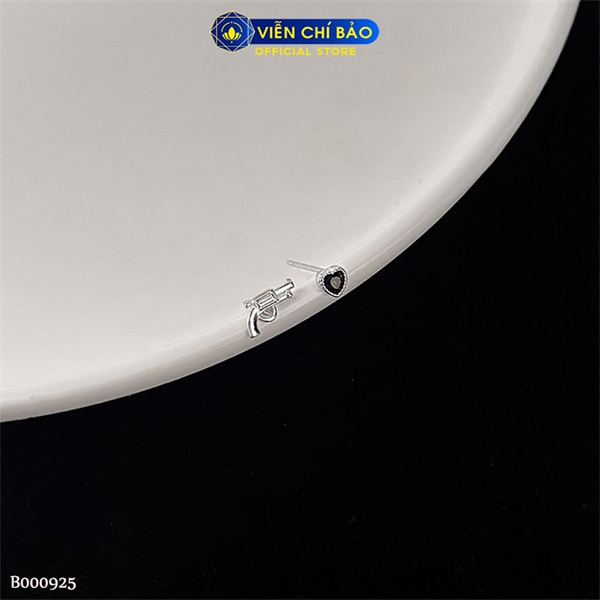 Bông tai bạc nữ trái tim và súng chất liệu bạc 925 thời trang phụ kiện trang sức Viễn Chí Bảo B000925