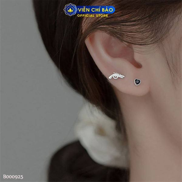 Bông tai bạc nữ trái tim và súng chất liệu bạc 925 thời trang phụ kiện trang sức Viễn Chí Bảo B000925