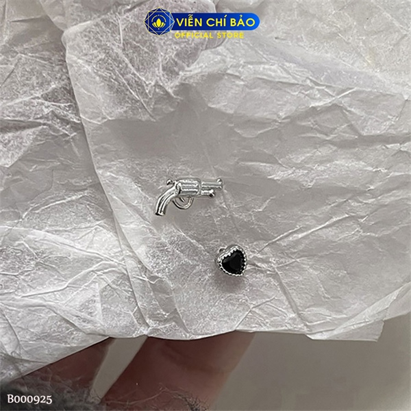 Bông tai bạc nữ trái tim và súng chất liệu bạc 925 thời trang phụ kiện trang sức Viễn Chí Bảo B000925