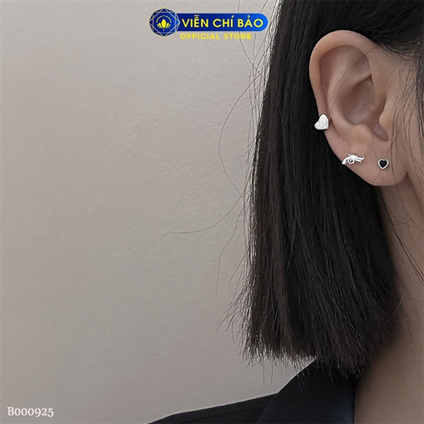 Bông tai bạc nữ trái tim và súng chất liệu bạc 925 thời trang phụ kiện trang sức Viễn Chí Bảo B000925