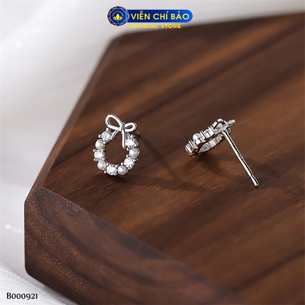 Bông tai bạc nữ vòng hoa chất liệu bạc Ý 925 thời trang phụ kiện trang sức Viễn Chí Bảo B000921