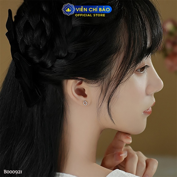 Bông tai bạc nữ vòng hoa chất liệu bạc Ý 925 thời trang phụ kiện trang sức Viễn Chí Bảo B000921