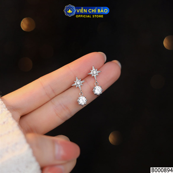 Bông tai bạc nữ sao móc đá chất liệu bạc Ý 925 thời trang phụ kiện trang sức Viễn Chí Bảo B000894
