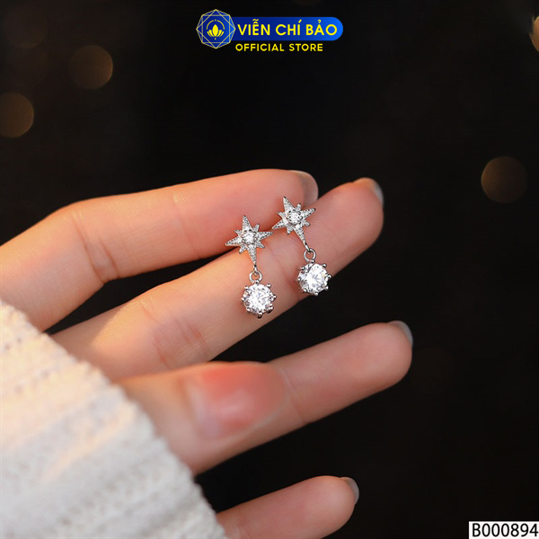 Bông tai bạc nữ sao móc đá chất liệu bạc Ý 925 thời trang phụ kiện trang sức Viễn Chí Bảo B000894