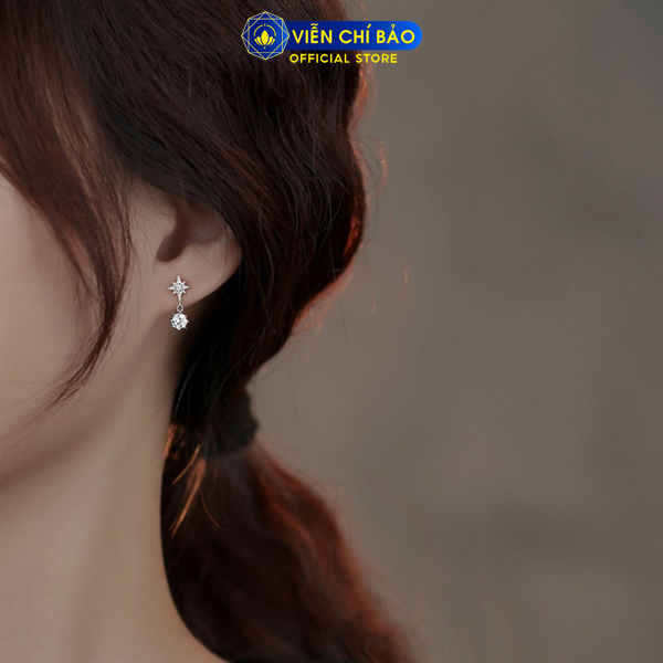 Bông tai bạc nữ sao móc đá chất liệu bạc Ý 925 thời trang phụ kiện trang sức Viễn Chí Bảo B000894