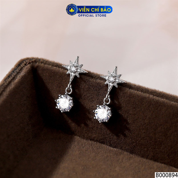 Bông tai bạc nữ sao móc đá chất liệu bạc Ý 925 thời trang phụ kiện trang sức Viễn Chí Bảo B000894