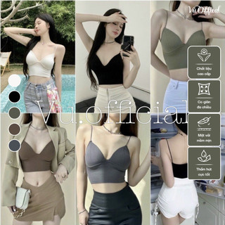 Áo bra len tăm 2 dây có mút ngực dáng croptop sexy co giãn mềm mịn thoáng mát
