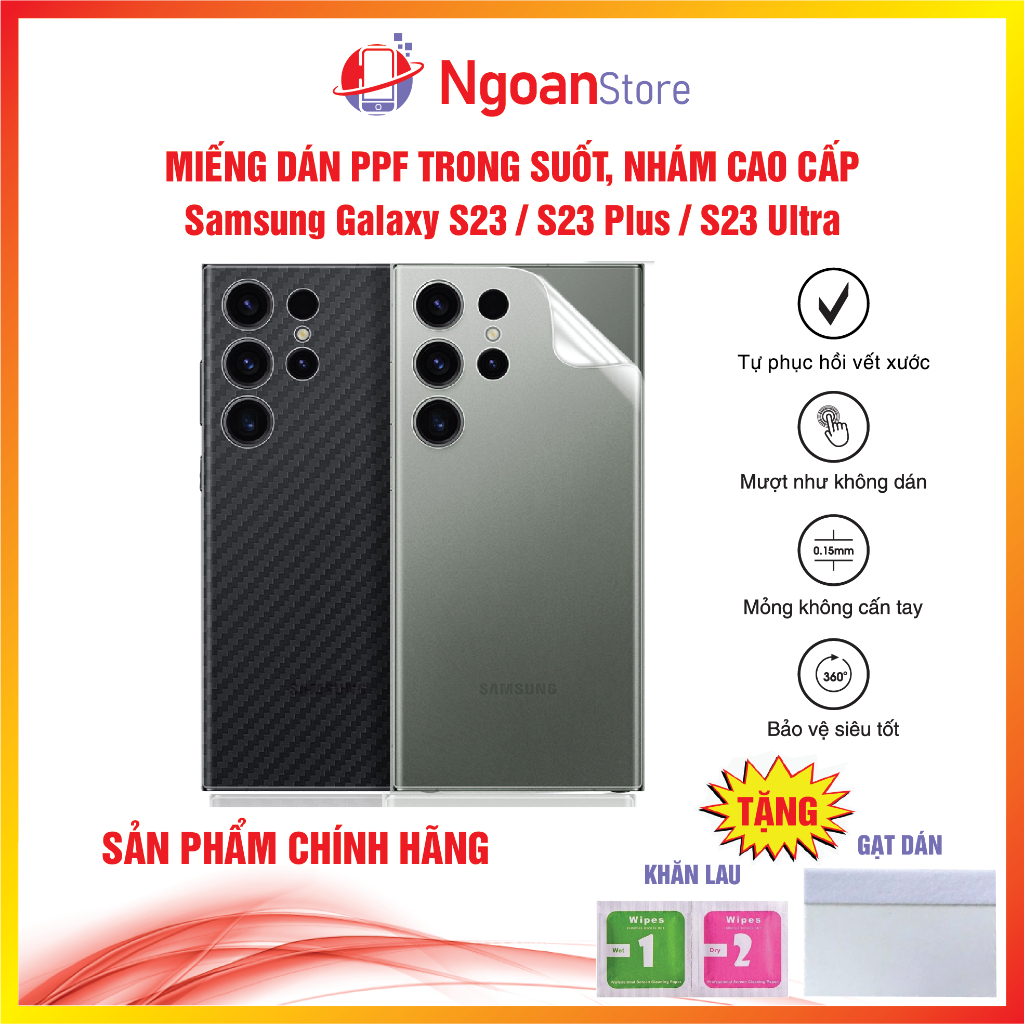 Miếng dán PPF cho điện thoại Samsung Galaxy S23 Ultra S23 Plus S23 chống bám vân tay tự phục hồi vết xước - Ngoan Store