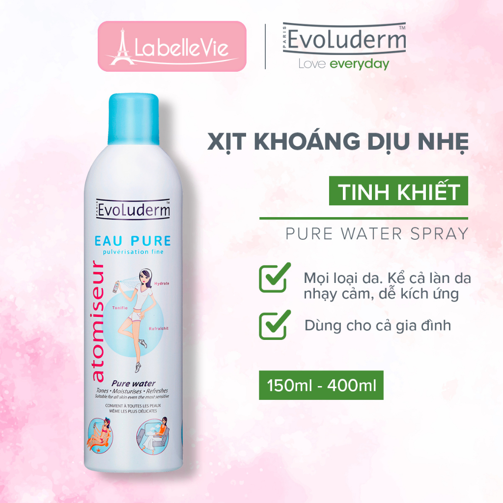 Nước Xịt khoáng Evoluderm Atomiseur Eau Pure chính hãng dưỡng ẩm, làm dịu da 400ml