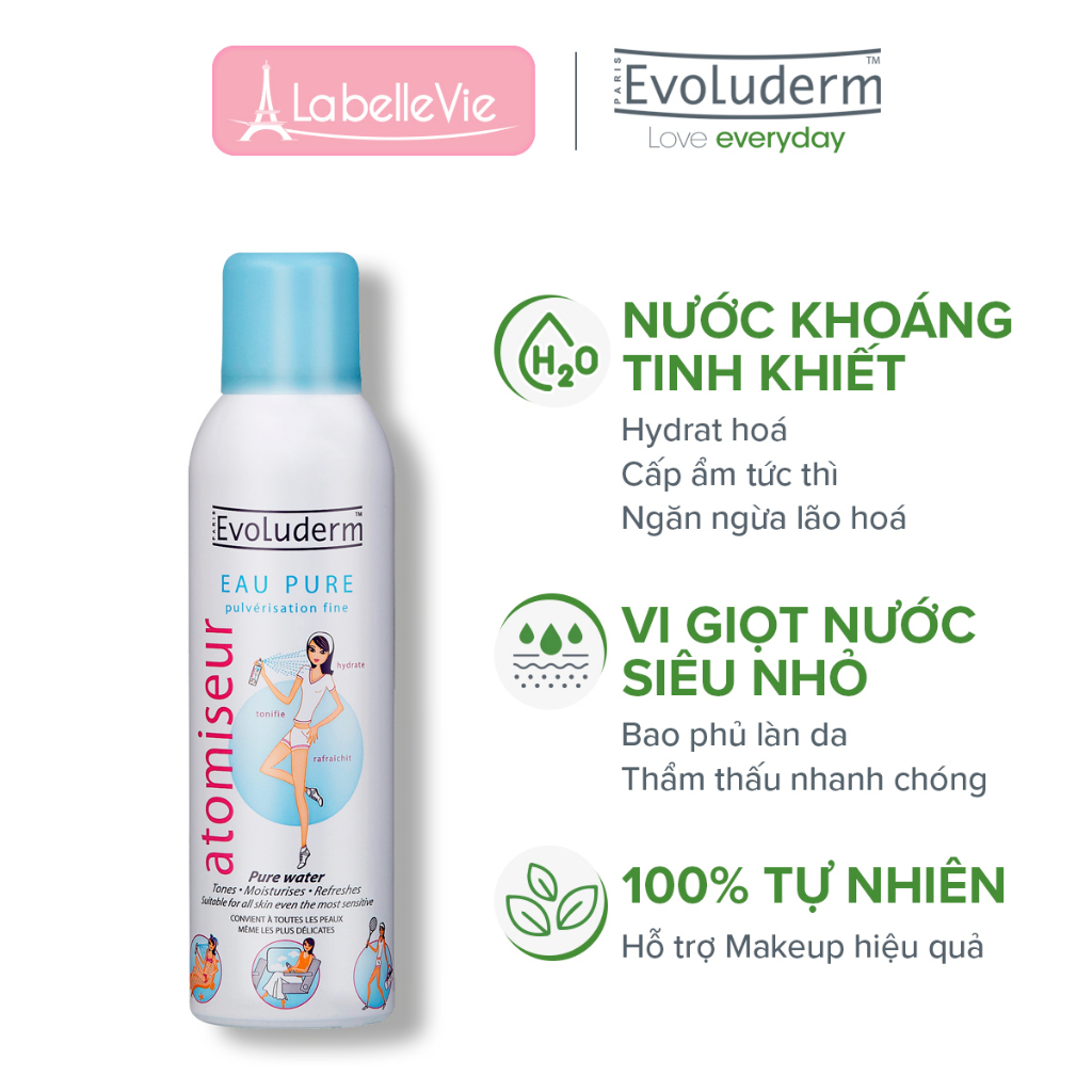 Nước Xịt khoáng Evoluderm giúp dưỡng da cấp ẩm tức thì và làm dịu làn da 150ml (12206)