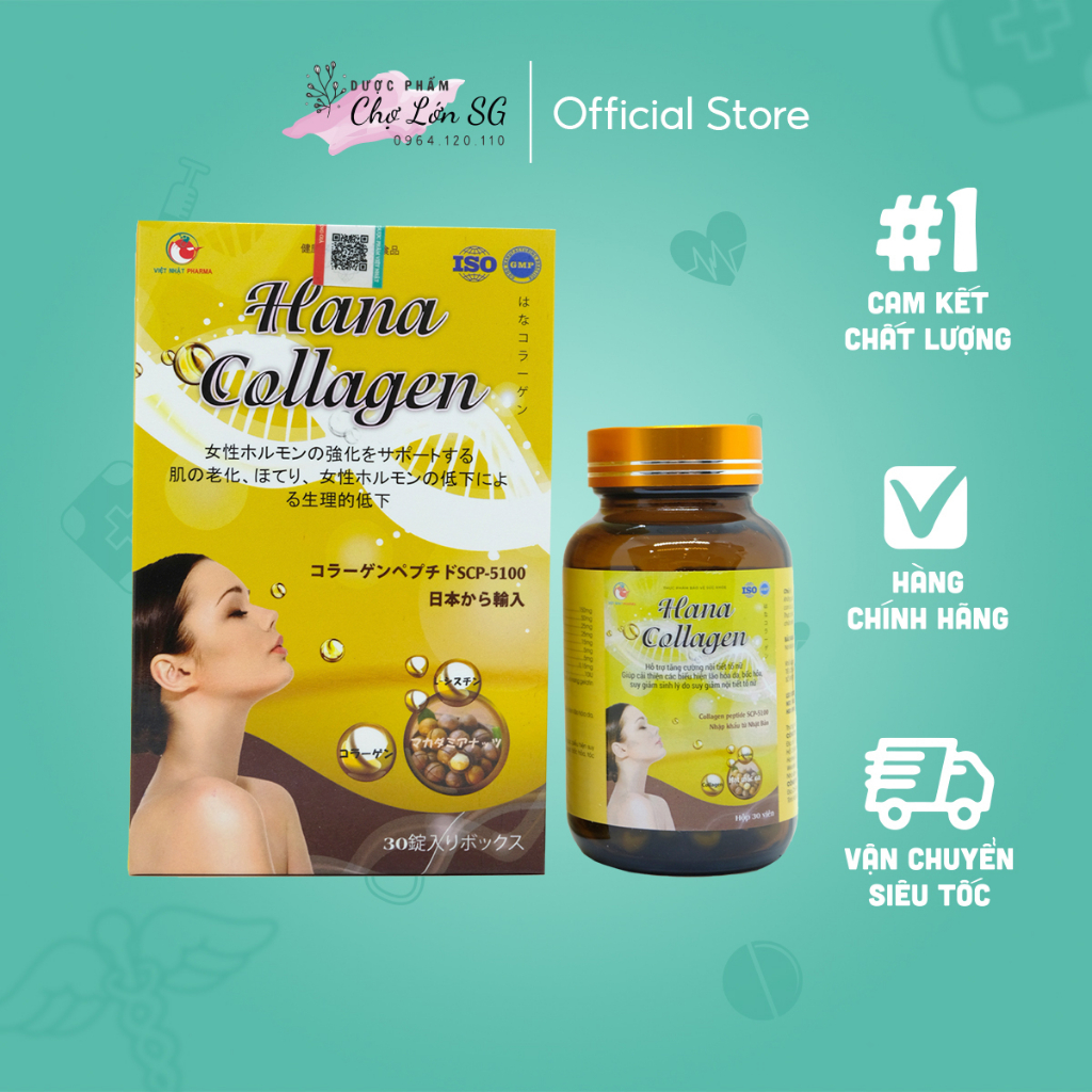 Viên uống sáng đẹp da HANA COLLAGEN tăng cường nội tiết tố, cải thiện lão hóa da (Hộp vàng) - Chai 30 viên