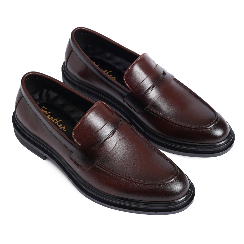 Giày da bò nam FTT Leather dáng lười công sở Penny Loafer trơn độn đế ẩn tăng chiều cao màu đen, nâu F0303