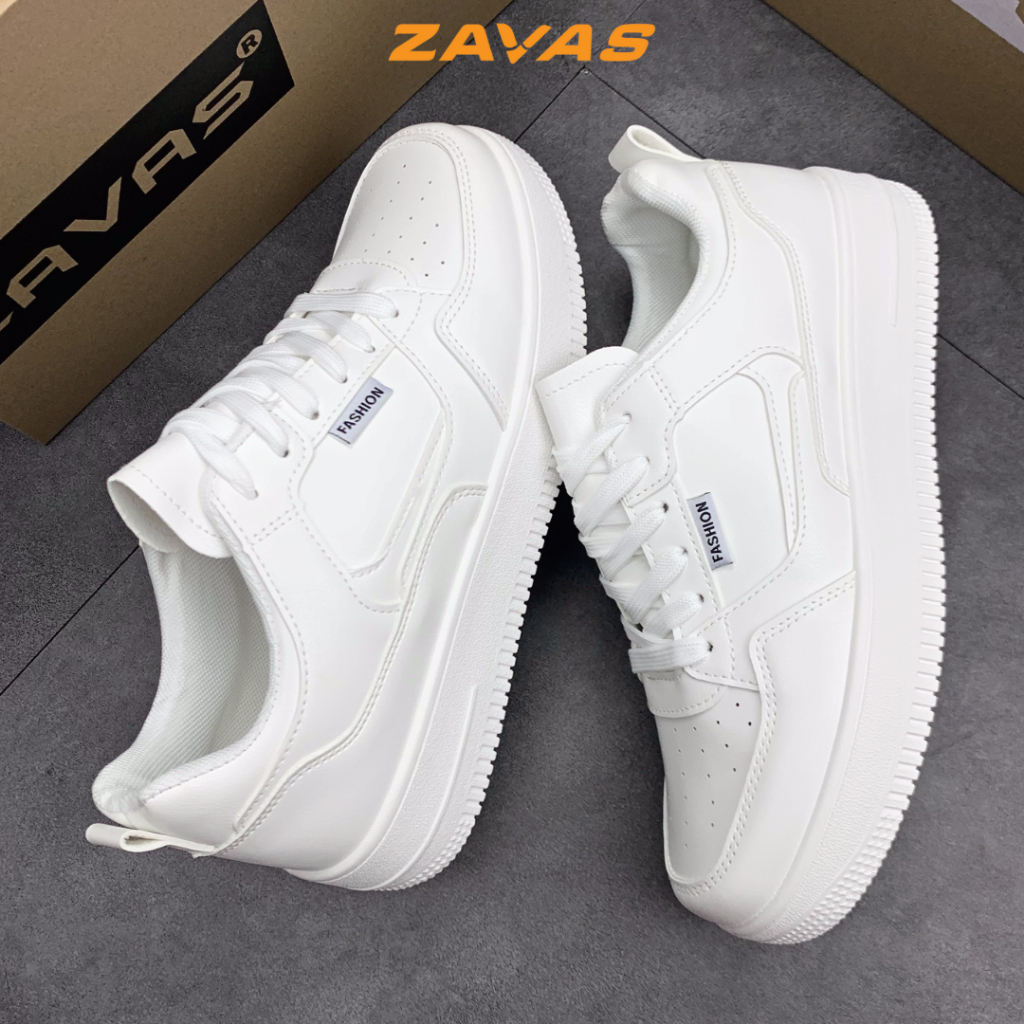 Giày thể thao nam sneaker trắng ZAVAS bằng da thời trang đế cao 4cm form giày gọn gàng dễ mặc đồ đi êm chân - S423