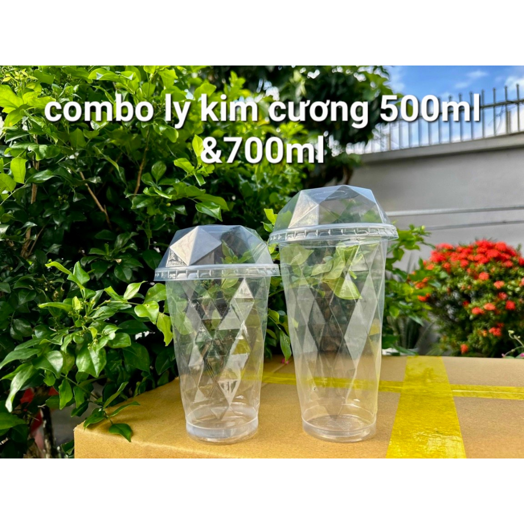 50 Ly kim cương đựng trà sữa, sinh tố, nhựa PP cao cấp , 500ml, 700ml -dùng 1 lần Quán nào cũng cần