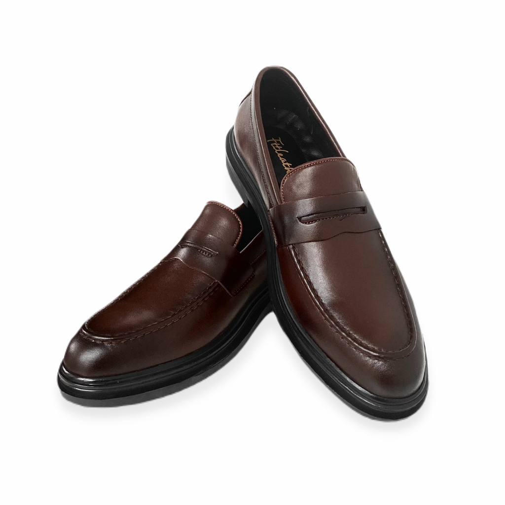 Giày da bò nam FTT Leather dáng lười công sở Penny Loafer trơn độn đế ẩn tăng chiều cao màu đen, nâu F0303