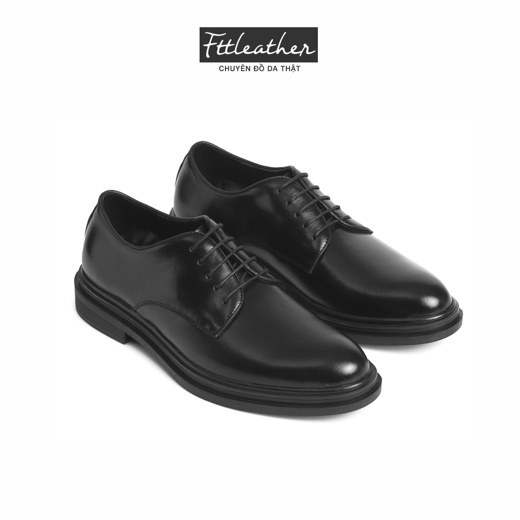 Giày da bò nam FTT Leather Derby trơn tăng chiều cao màu đen mã F0301