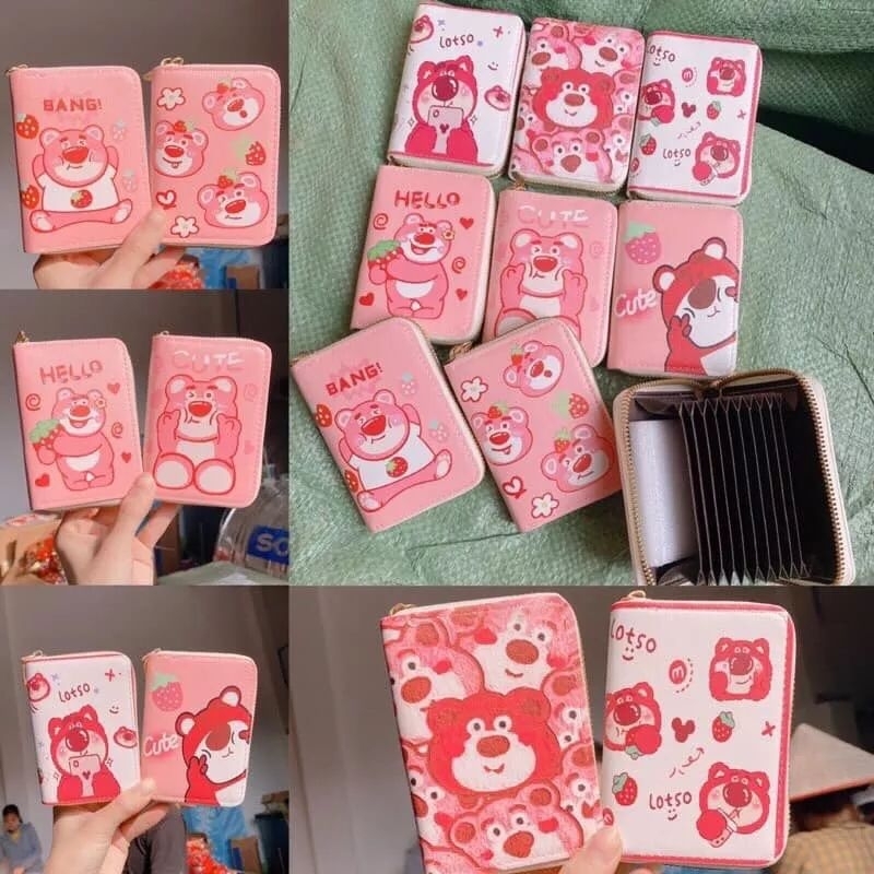 ví nữ mini gấu dâu losto cầm tay nhỏ gọn nhiều ngăn giá rẻ hoạt hình xinh xắn dễ thương.