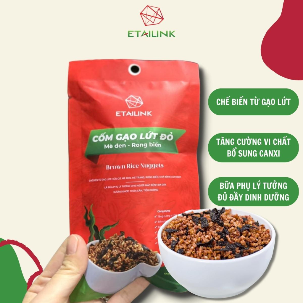 Gạo lứt snack đỏ hữu cơ dạng túi nhỏ 50g thành phần rong biển khô thiên nhiên, lúa mạch kết hợp cùng bữa ăn Etailink