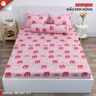 Set bộ chăn ga hè 4 món in hình 3d họa tiết cotton poly , bộ chăn ga drap in họa tiết H&T Chăn Ga Gối
