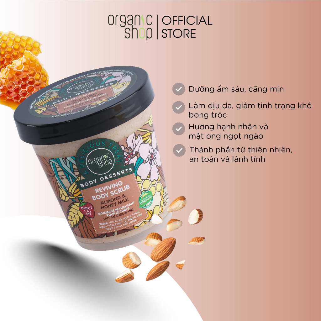 Tẩy Da Chết Toàn Thân ORGANIC SHOP, Tẩy Tế Bào Chết Giúp Làm Sạch Da, Giảm Tình Trạng Da Sần Sùi Body Desserts Scrub 450