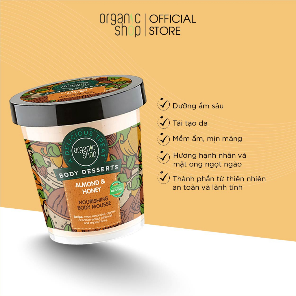 Kem Dưỡng Body Dưỡng Ẩm Mềm Mịn Sáng Da ORGANIC SHOP Body Mousse 450ml