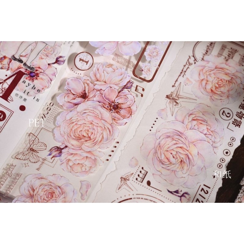 Krisna.room ♡ XBJ studio- Chu kì 200cm cuộn băng dán hình hoa mẫu đơn