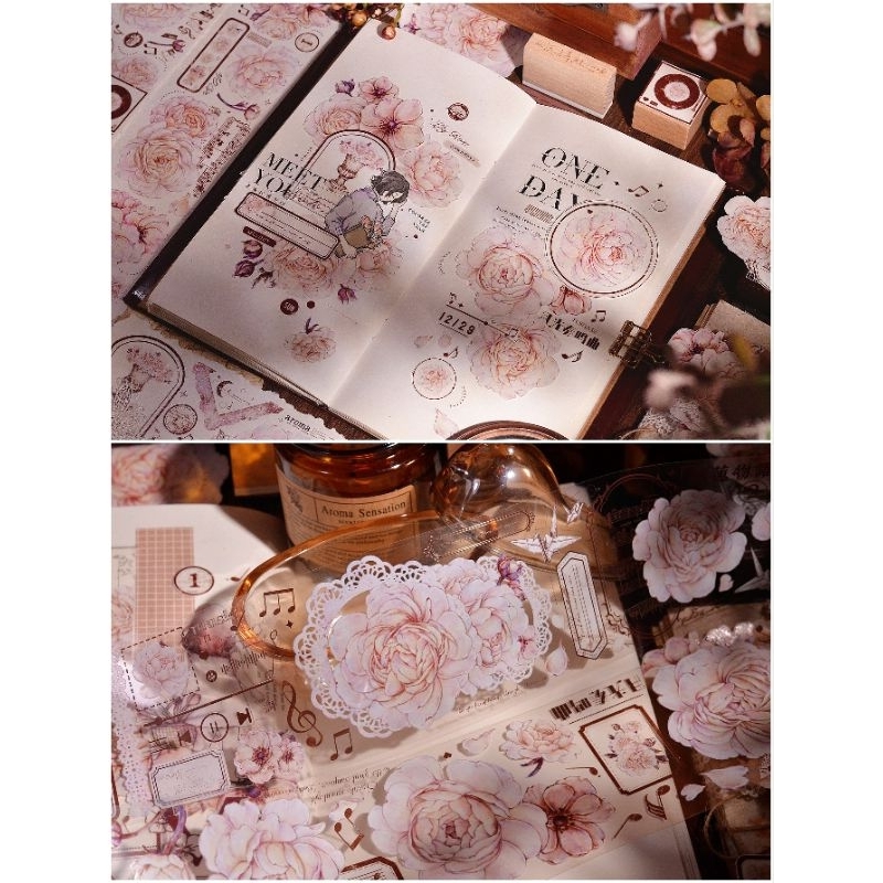 Krisna.room ♡ XBJ studio- Chu kì 200cm cuộn băng dán hình hoa mẫu đơn