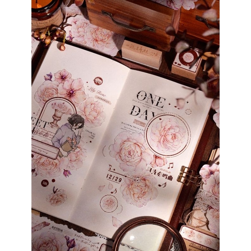 Krisna.room ♡ XBJ studio- Chu kì 200cm cuộn băng dán hình hoa mẫu đơn