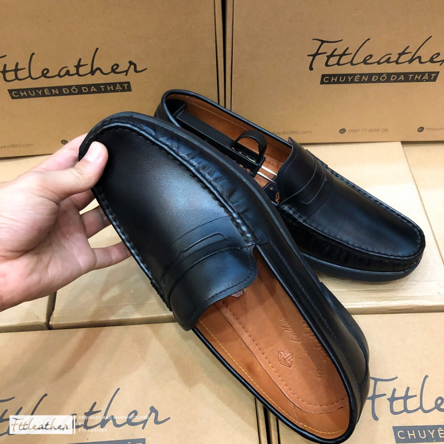 Giày da bò nam dáng lười trơn FTT Leather màu đen mã F1959