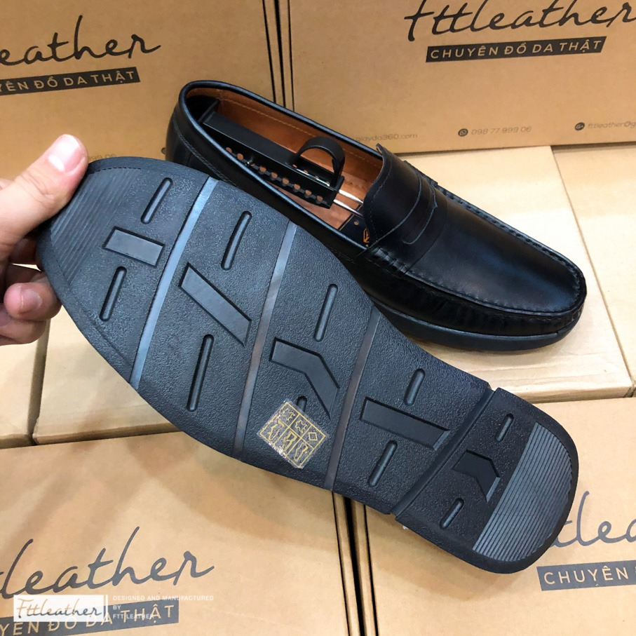 Giày da bò nam dáng lười trơn FTT Leather màu đen mã F1959