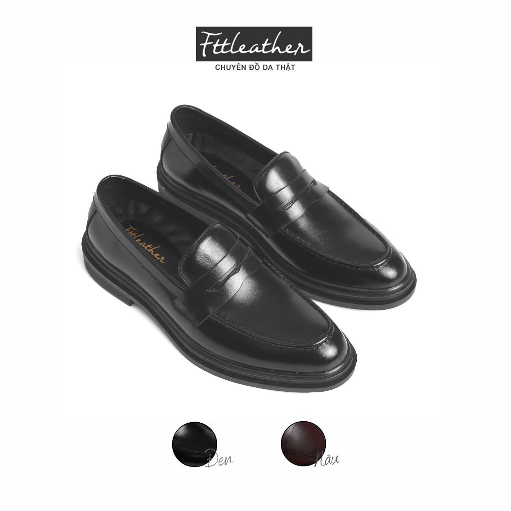 Giày da bò nam FTT Leather dáng lười Penny Loafer trơn độn đế ẩn tăng chiều cao