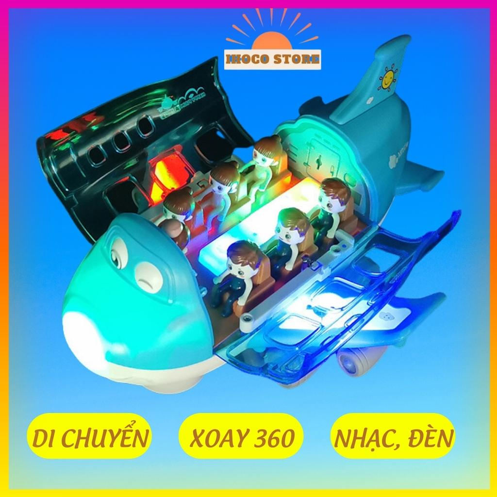 Đồ chơi trẻ em máy bay kích thước lớn tự động di chuyển đổi hướng khi gặp vật cản, xoay tròn 360 độ, có nhạc và đèn