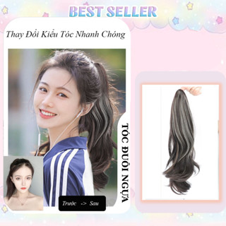  Tóc ngoạm xoăn đuôi ngựa lơi máy bay gảy light cực xinh- Kẹp ngoặm xoăn layer giả highlight dài 50cm 