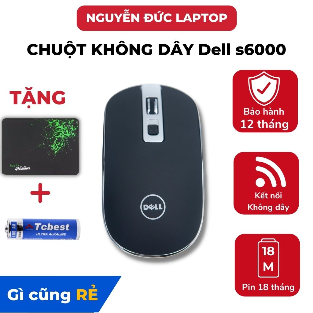 Chuột không dây Dell S6000 kết nối nhanh nhạy BẢO HÀNH 12 THÁNG, Chuột USB Wireless cho Laptop (tặng bàn di chuột)