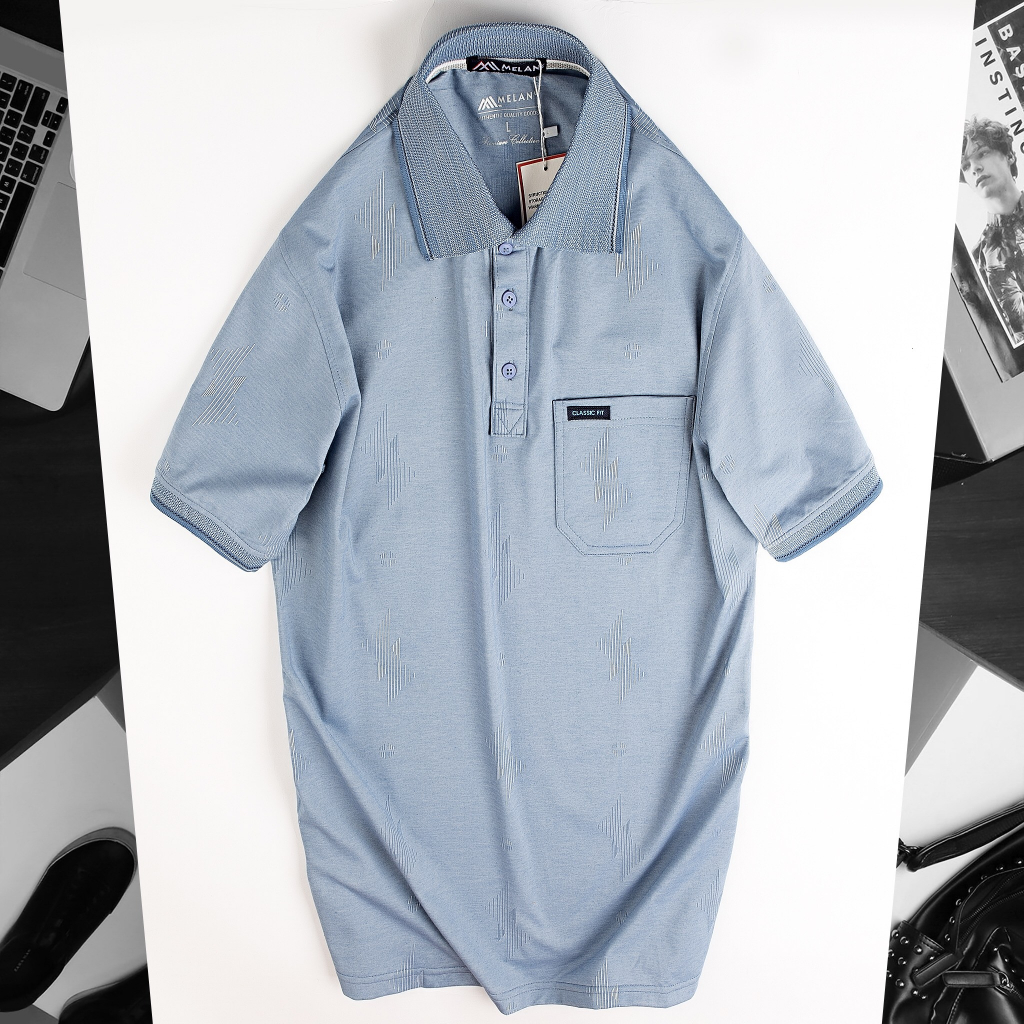 Áo POLO họa tiết nhiều màu basic MELAN trung niên cho người lớn tuổi không xù lông vải cotton co giãn dày dặn