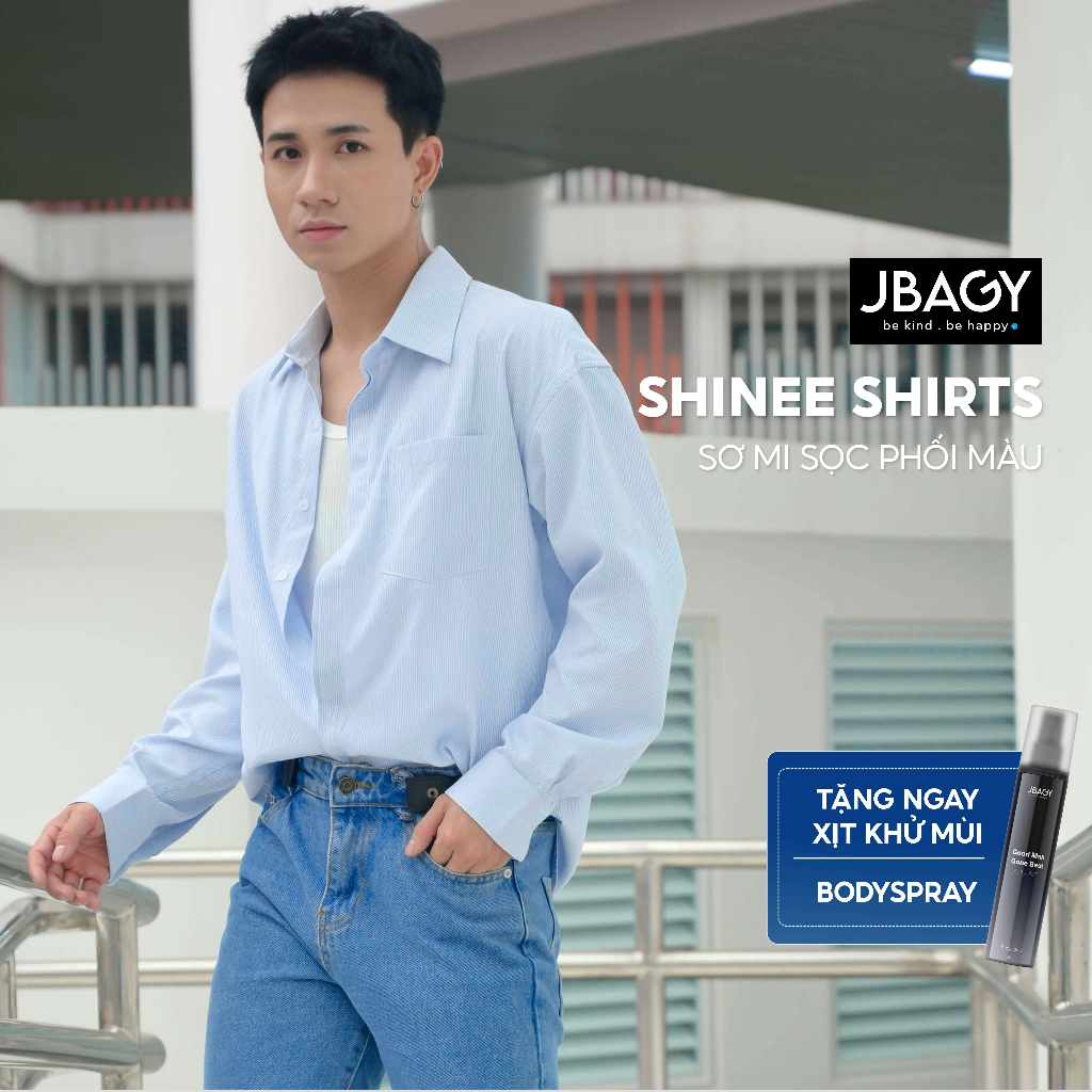 Áo sơ mi unisex dài tay kẻ sọc nhỏ dáng rộng vải lụa cotton mềm mịn cách điệu nẹp khuy Sline thương hiệu JBAGY - JS0703