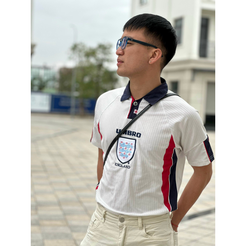 Áo Bóng Đá Cộc Tay Phong Cách Retro Classic Tuyển Anh 1998, Hàng R.E.P 1:1 cao cấp Cao Cấp, Logo Dệt