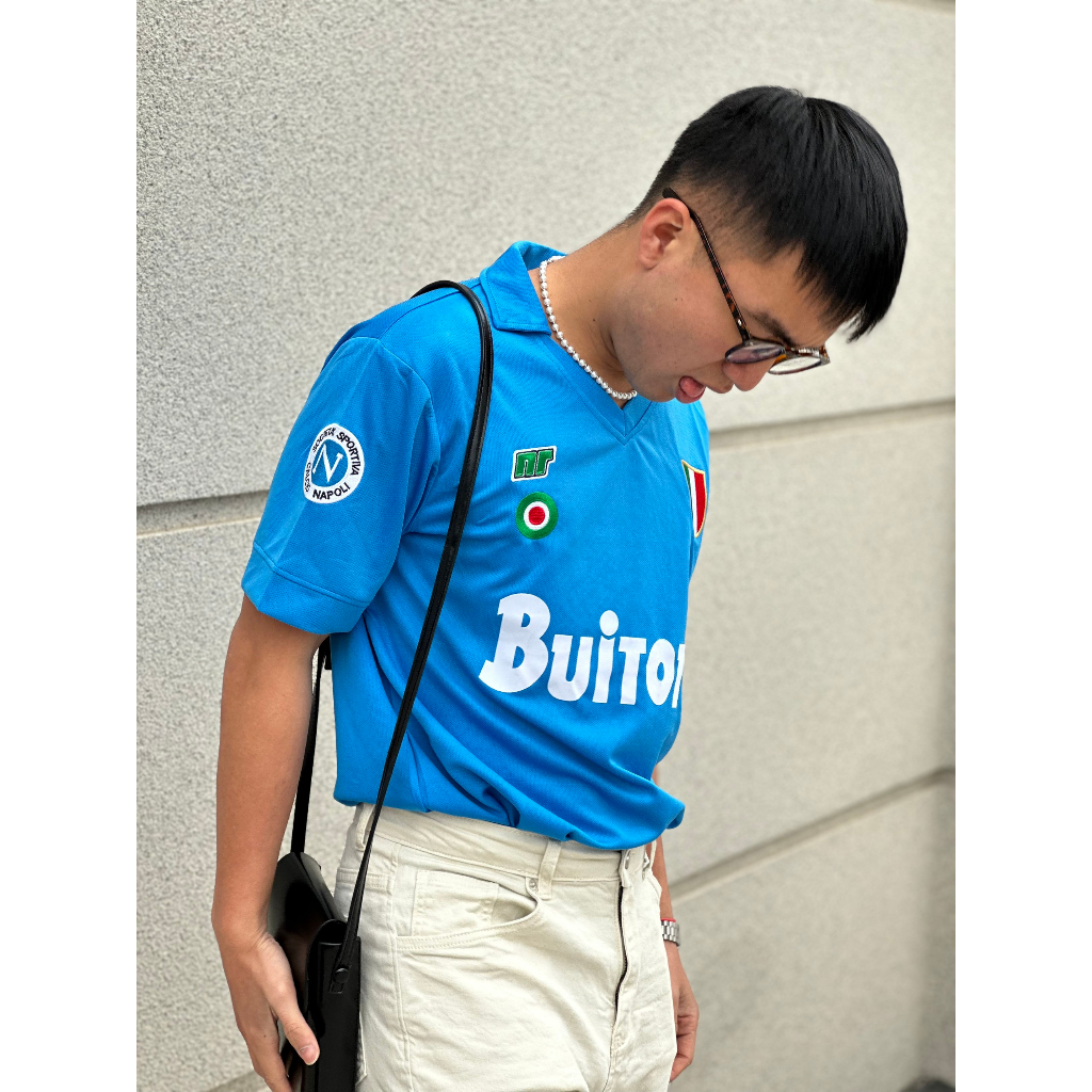 Áo Bóng Đá Ngắn Tay Phong Cách Retro Classic Napoli 88, Hàng R.E.P 1:1 Cao Cấp, Logo Dệt