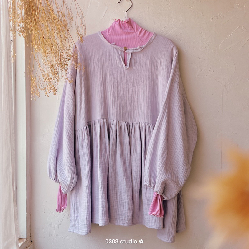 | 0303 studio | áo cổ tròn dài tay muslin - dòng Bông Mây