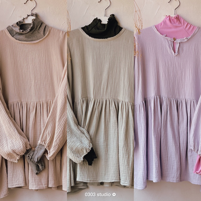 | 0303 studio | áo cổ tròn dài tay muslin - dòng Bông Mây