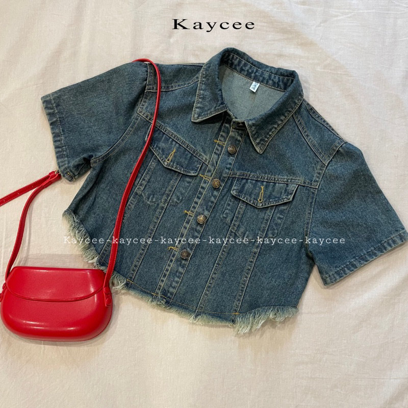 J0200 Áo khoác jean demin croptop dáng ngắn tay KAYCEE