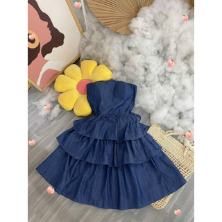 Đầm ống denim bèo tầng
