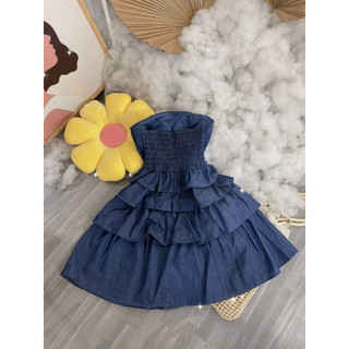 Đầm ống denim bèo tầng