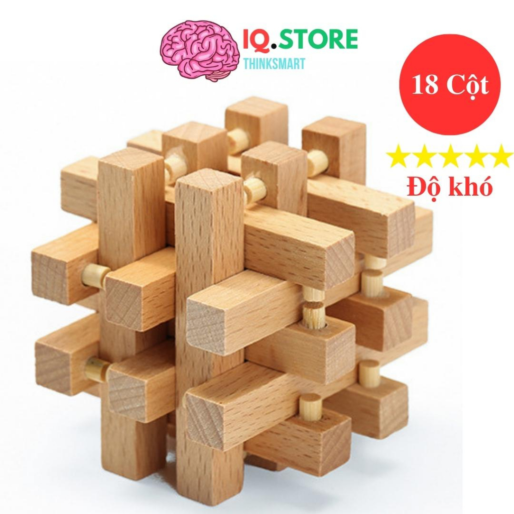 Đồ chơi tháo lắp gỗ sồi mở khóa Khổng Minh rèn luyện trí thông minh - Câu đố phát triển trí tuệ IQ Puzzle Hanayam18 khóa