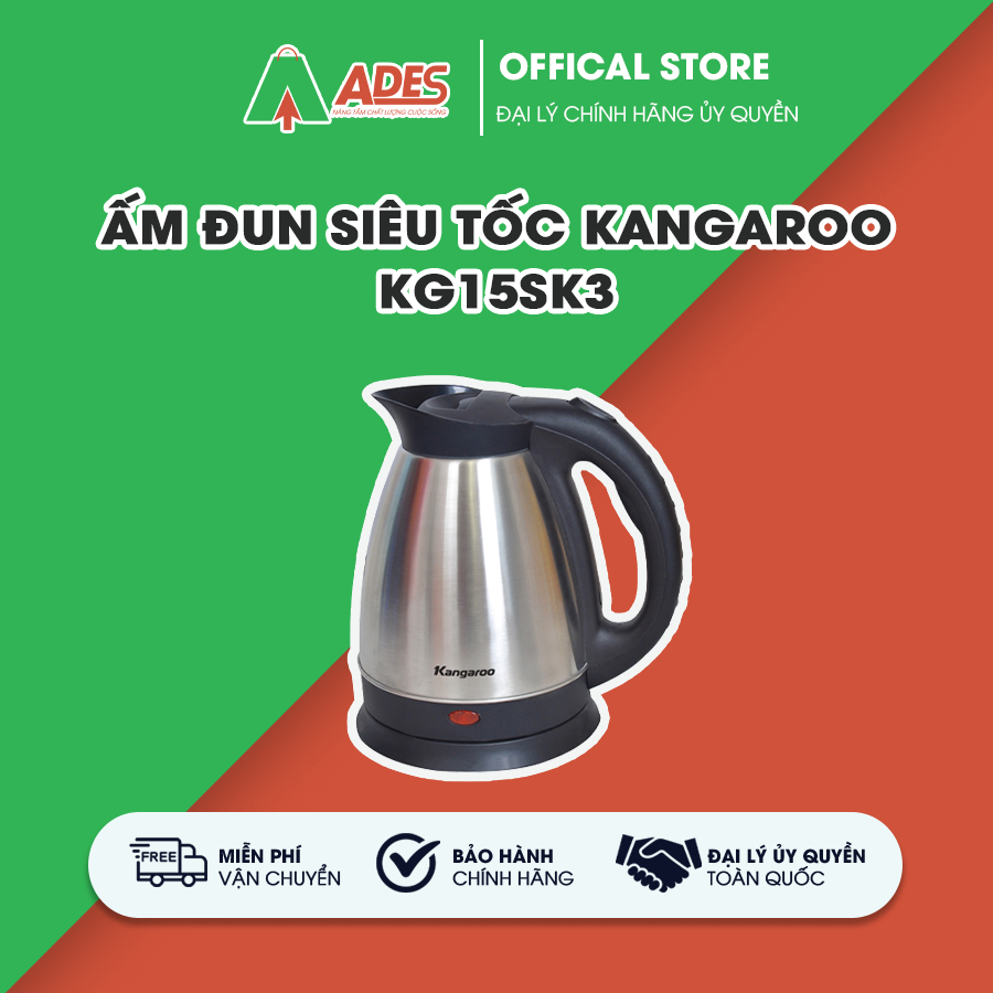 ✔️ Bình đun siêu tốc 1.5L Kangaroo KG15SK3 ✔️ Công suất 1800W✔️ BẢO HÀNH 12 THÁNG