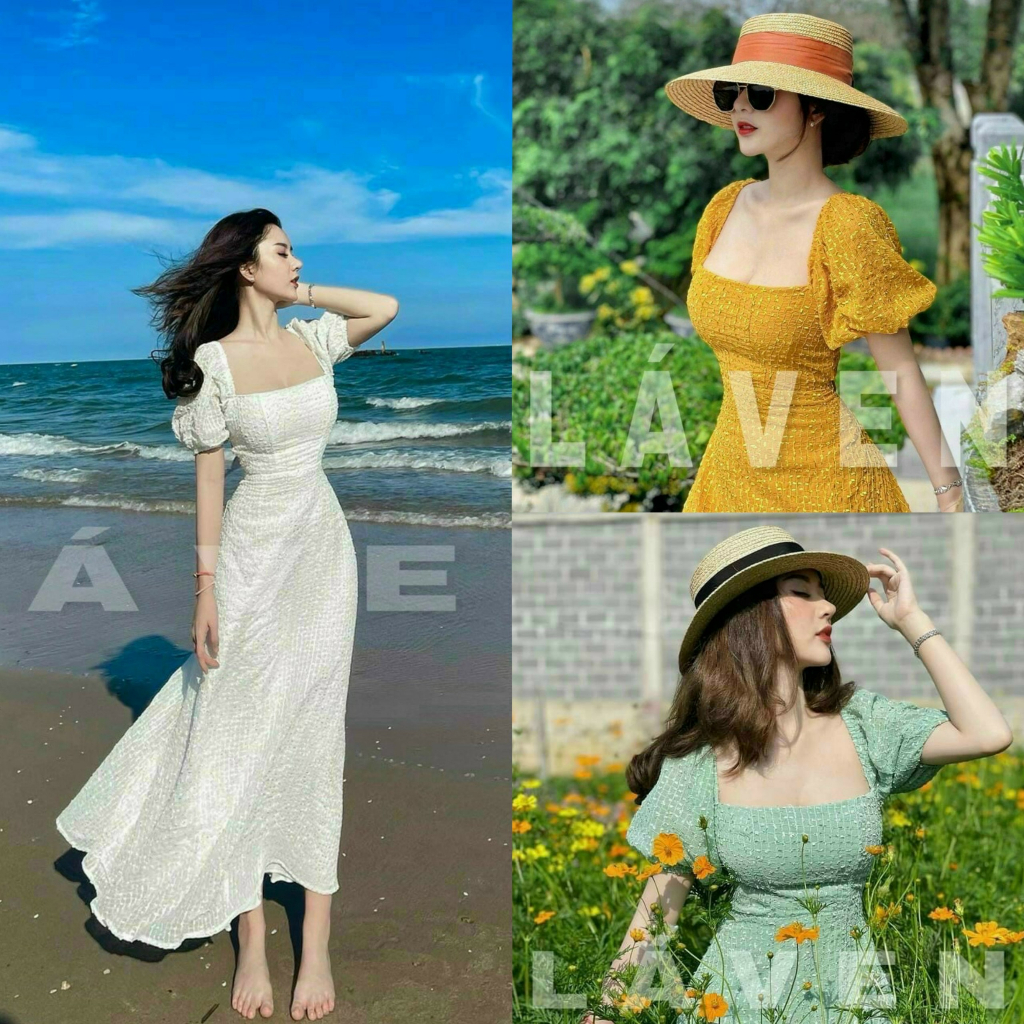 Đầm maxi tay phồng ôm eo ôm eo tôn dáng thanh lịch cho nàng đi chơi, đi biển [991]