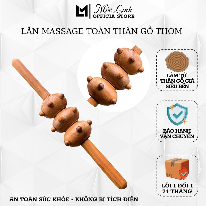 Cây lăn lưng massage 3 bánh gai bằng gỗ thơm , dụng cụ mát xa cơ thể chăm sóc sức khoẻ