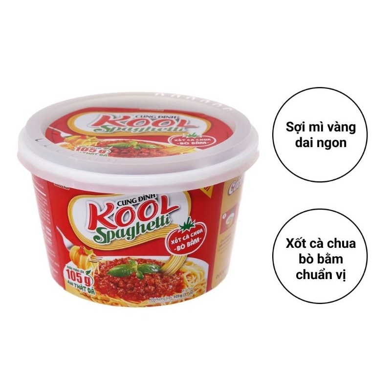 Thùng 12 tô mì trộn Cung Đình Kool Spaghetti 105g (có gói xốt bò bằm
