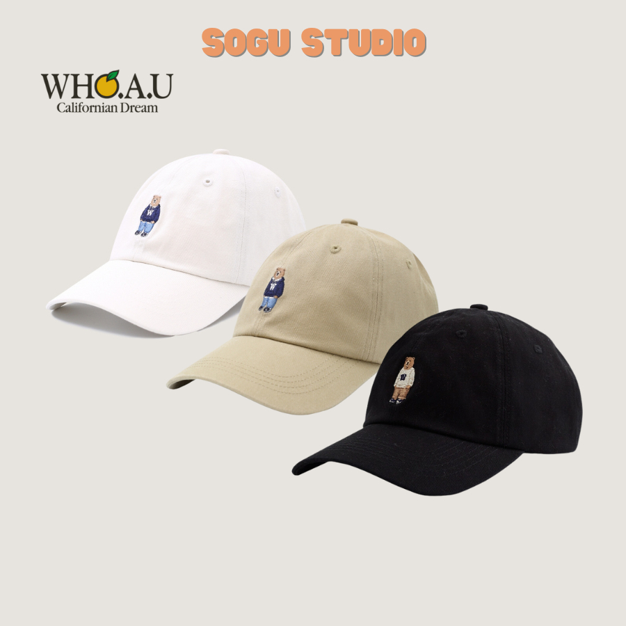 Mũ lưỡi trai WHOAU Steve Ballcap WHACC3791A màu trắng kem, đen xuẩt Hàn Quốc cao cấp form mềm 2023 - SOGU